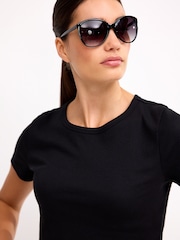 Black Slim Fit Ribbed Short Sleeve Crew Neck T-Shirt - Image 4 of 7