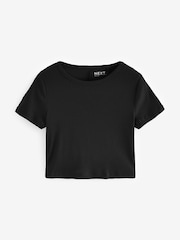 Black Slim Fit Ribbed Short Sleeve Crew Neck T-Shirt - Image 6 of 7
