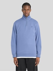 Lyle & Scott Blue Superfine Quarter Zip Sweatshirt - Image 1 of 6