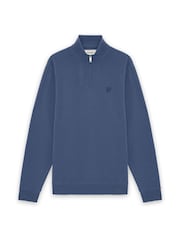 Lyle & Scott Blue Superfine Quarter Zip Sweatshirt - Image 5 of 6