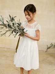Ivory Lace Bodice Flower Girl Bow Dress (3-16yrs) - Image 1 of 8
