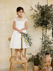 Ivory Lace Bodice Flower Girl Bow Dress (3-16yrs) - Image 2 of 8