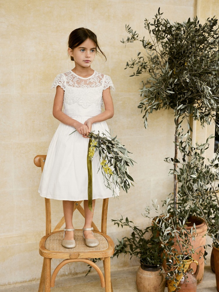 Ivory Lace Bodice Flower Girl Bow Dress (3-16yrs) - Image 2 of 8