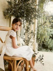 Ivory Lace Bodice Flower Girl Bow Dress (3-16yrs) - Image 3 of 8