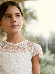 Ivory Lace Bodice Flower Girl Bow Dress (3-16yrs) - Image 5 of 8