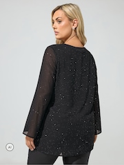 Yours Curve Black London Metallic Pleated Blouse - Image 3 of 6