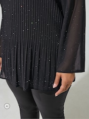 Yours Curve Black London Metallic Pleated Blouse - Image 4 of 6