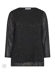Yours Curve Black London Metallic Pleated Blouse - Image 5 of 6