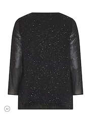 Yours Curve Black London Metallic Pleated Blouse - Image 6 of 6