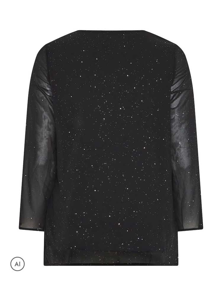 Yours Curve Black London Metallic Pleated Blouse - Image 6 of 6