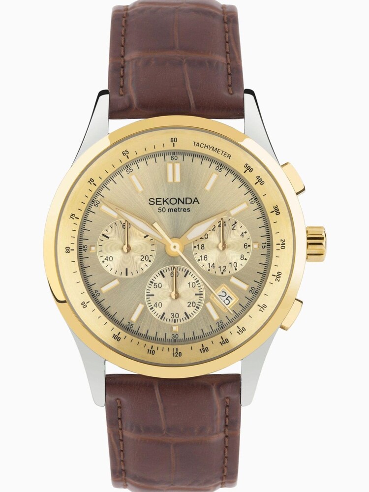Sekonda Mens Racer Chronograph Leather Strap Brown Watch - Image 1 of 6