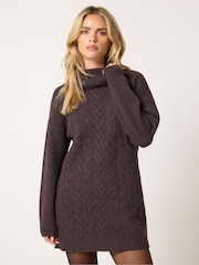 M&Co Brown Petite Cable Knit Tunic Dress - Image 1 of 6