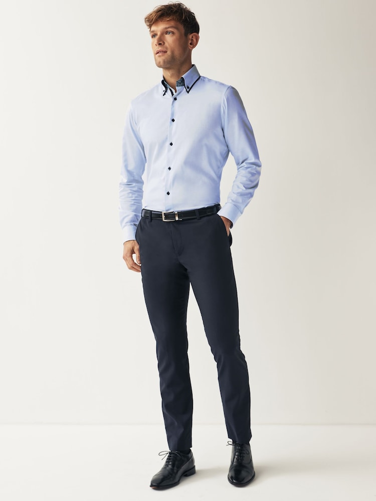 Light Blue Single Cuff Trimmed Formal Shirt - Image 2 of 7
