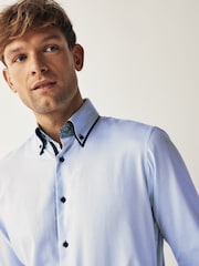 Light Blue Single Cuff Trimmed Formal Shirt - Image 4 of 7