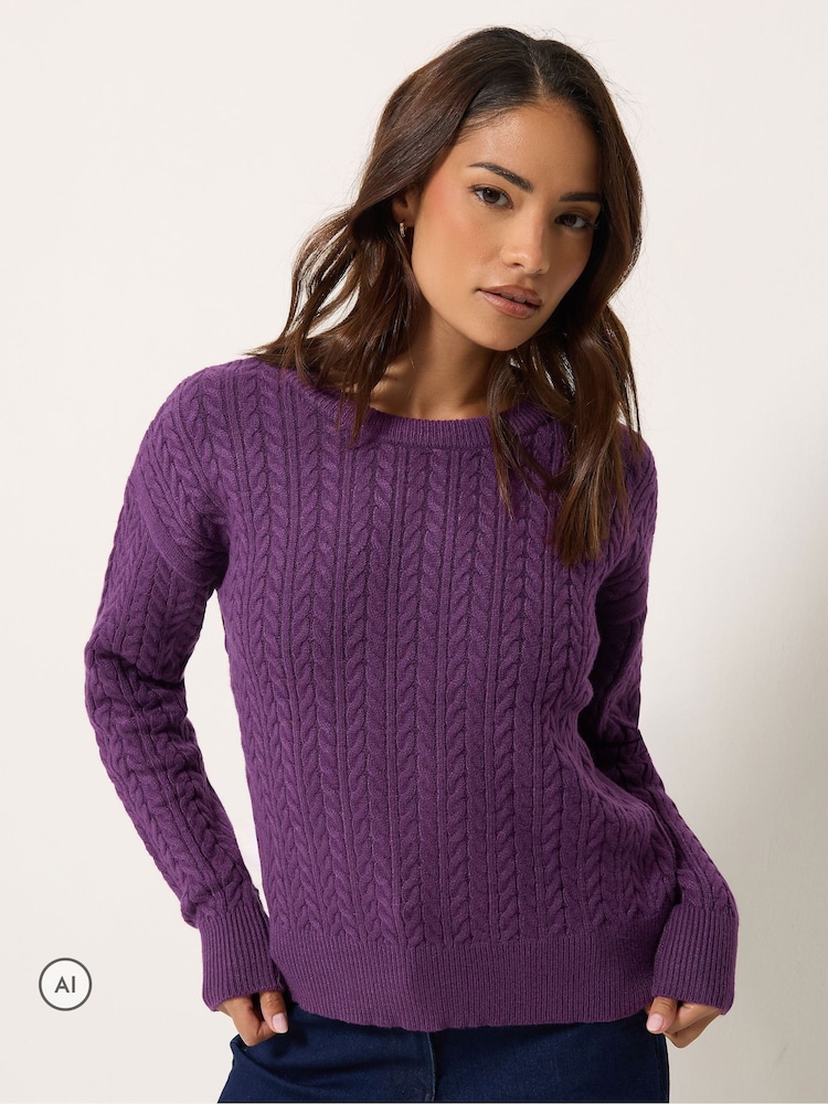 Fioletowy - Sweter M&Co Petite z drobnym splotem warkoczowym - Obraz 1 z 6
