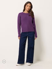 Fioletowy - Sweter M&Co Petite z drobnym splotem warkoczowym - Obraz 2 z 6