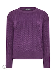 Fioletowy - Sweter M&Co Petite z drobnym splotem warkoczowym - Obraz 5 z 6