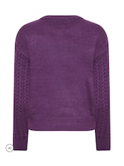 Fioletowy - Sweter M&Co Petite z drobnym splotem warkoczowym - Obraz 6 z 6