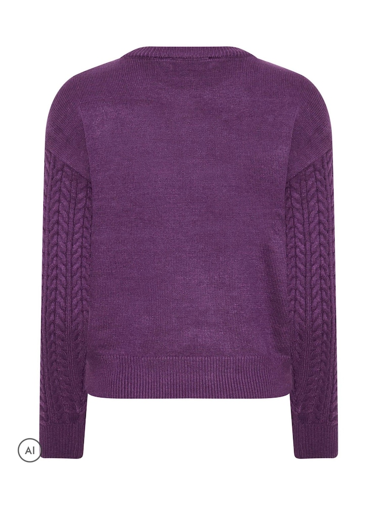 Fioletowy - Sweter M&Co Petite z drobnym splotem warkoczowym - Obraz 6 z 6