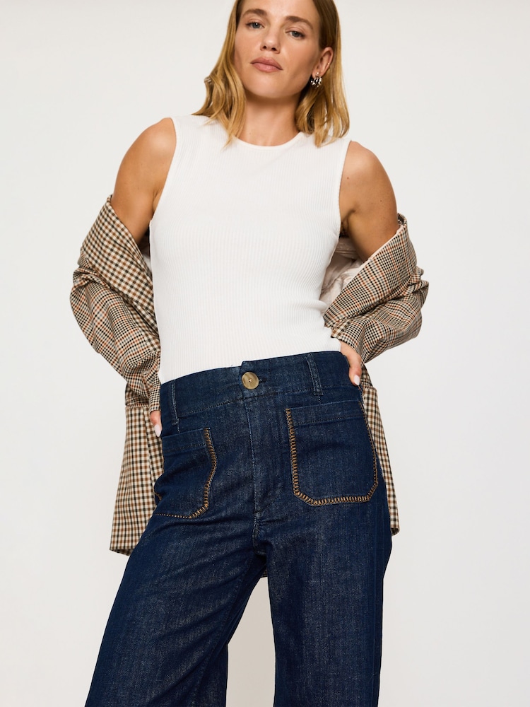 Anthropologie Blue Maeve Colette Whipstitch Full-Length Wide-Leg Jeans - Image 2 of 6 Anthropologie Blue Maeve Colette Whipstitch Full-Length Wide-Leg Jeans - Image 2 of 6