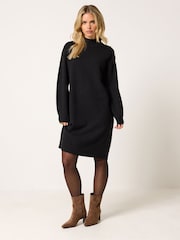 M&Co Black Petite Button Detail Knitted Dress - Image 1 of 6