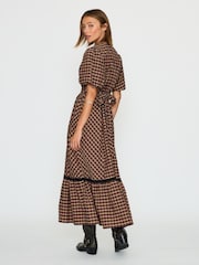 Anthropologie Red Puff-Sleeve Check Midi Dress - Image 2 of 5