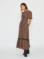 Anthropologie Red Puff-Sleeve Check Midi Dress - Image 3 of 5