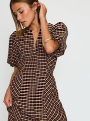 Anthropologie Red Puff-Sleeve Check Midi Dress - Image 5 of 5