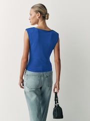 Cobalt Blue Sleeveless Soft Touch Slinky Shoulder Pad Top - Image 3 of 7