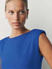 Cobalt Blue Sleeveless Soft Touch Slinky Shoulder Pad Top - Image 4 of 7