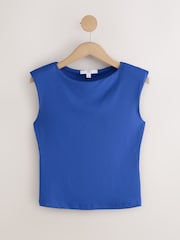 Cobalt Blue Sleeveless Soft Touch Slinky Shoulder Pad Top - Image 5 of 7