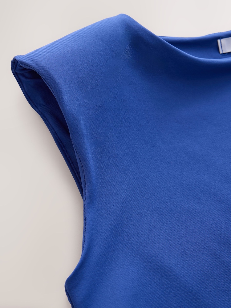 Cobalt Blue Sleeveless Soft Touch Slinky Shoulder Pad Top - Image 7 of 7 Cobalt Blue Sleeveless Soft Touch Slinky Shoulder Pad Top - Image 7 of 7