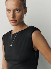 Black Sleeveless Soft Touch Slinky Shoulder Pad Top - Image 4 of 8