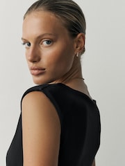 Black Sleeveless Soft Touch Slinky Shoulder Pad Top - Image 5 of 8