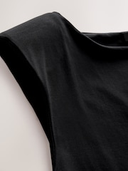 Black Sleeveless Soft Touch Slinky Shoulder Pad Top - Image 7 of 8