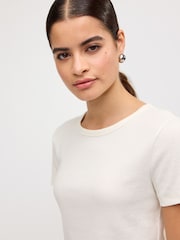 Ecru White Slim Fit Ribbed Short Sleeve Crew Neck T-Shirt - Image 4 of 6