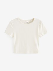 Ecru White Slim Fit Ribbed Short Sleeve Crew Neck T-Shirt - Image 5 of 6