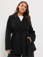 Yours Curve Black Short Wrap Coat - Image 1 of 6