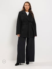 Yours Curve Black Short Wrap Coat - Image 2 of 6