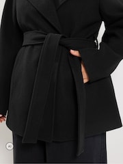 Yours Curve Black Short Wrap Coat - Image 4 of 6