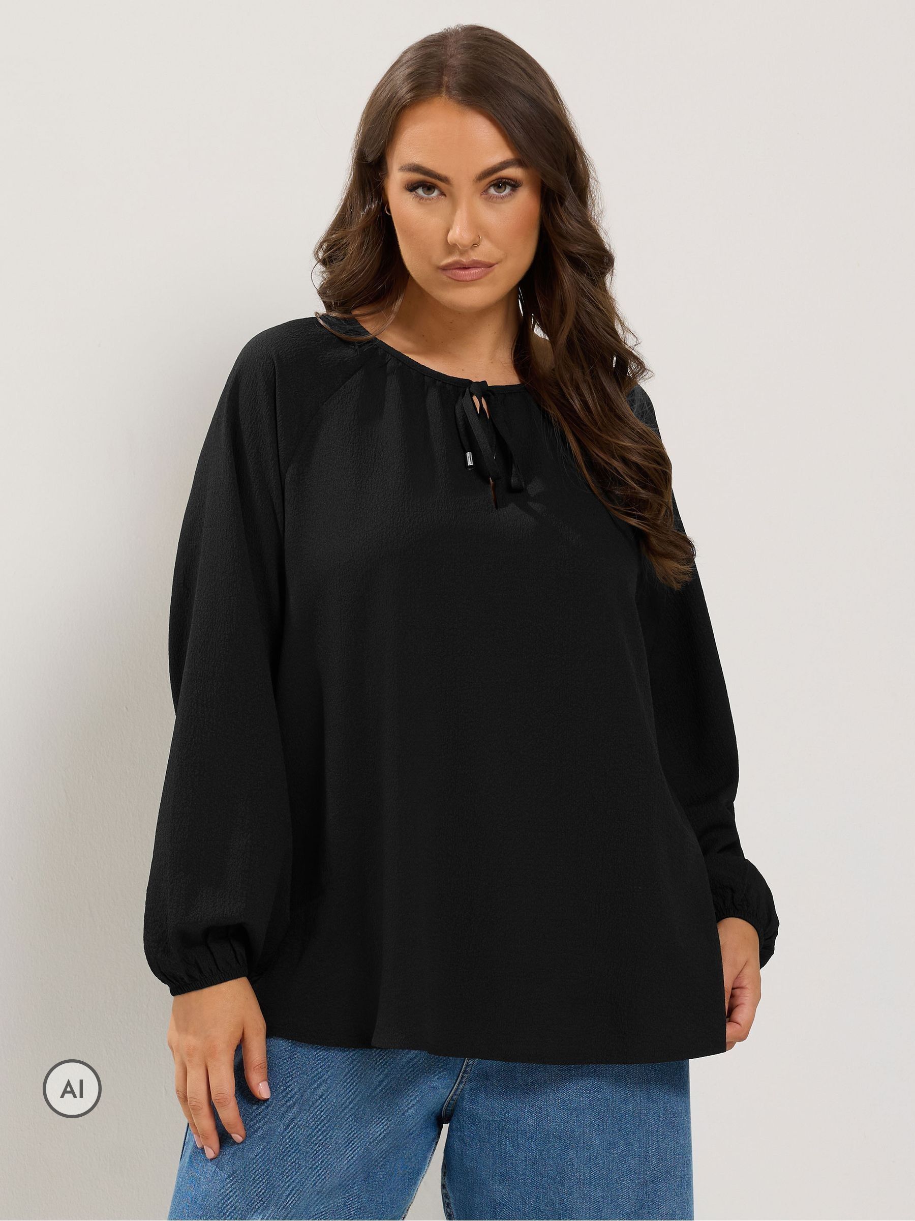 Yours Women's Black Textured Long Sleeve Blouse In | Size: 26-28 - Image 6