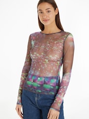 Calvin Klein Jeans Multi Galaxy Mesh Long Sleeve Top - Image 1 of 2