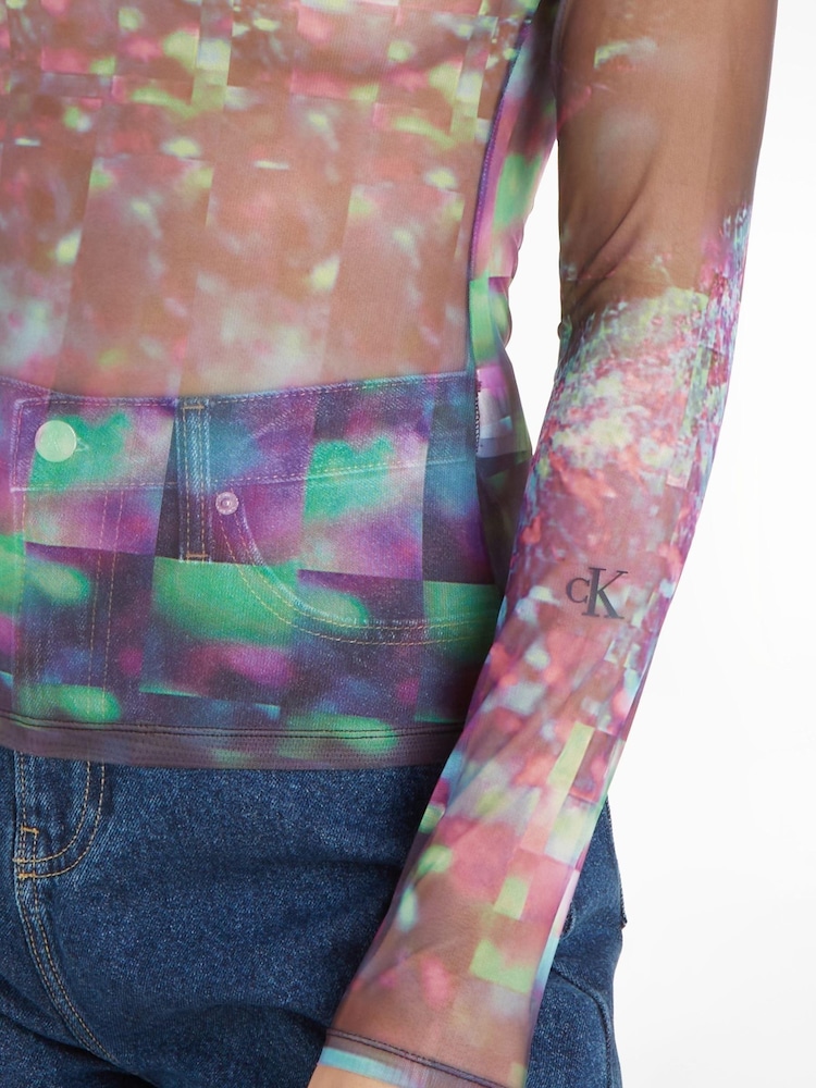 Calvin Klein Jeans Multi Galaxy Mesh Long Sleeve Top - Image 2 of 2 Calvin Klein Jeans Multi Galaxy Mesh Long Sleeve Top - Image 2 of 2