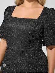 Yours Curve Black Metallic Studded Peplum Top - Image 4 of 6