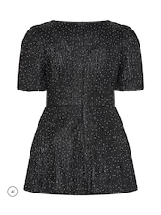 Yours Curve Black Metallic Studded Peplum Top - Image 6 of 6