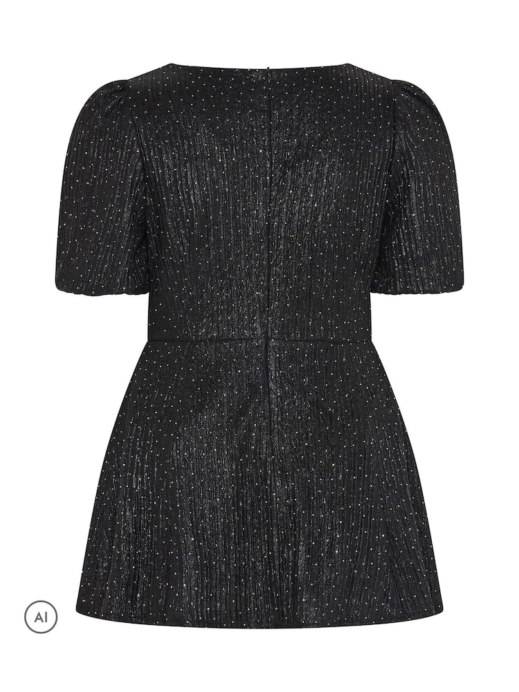 Yours Curve Black Metallic Studded Peplum Top - Image 6 of 6 Yours Curve Black Metallic Studded Peplum Top - Image 6 of 6