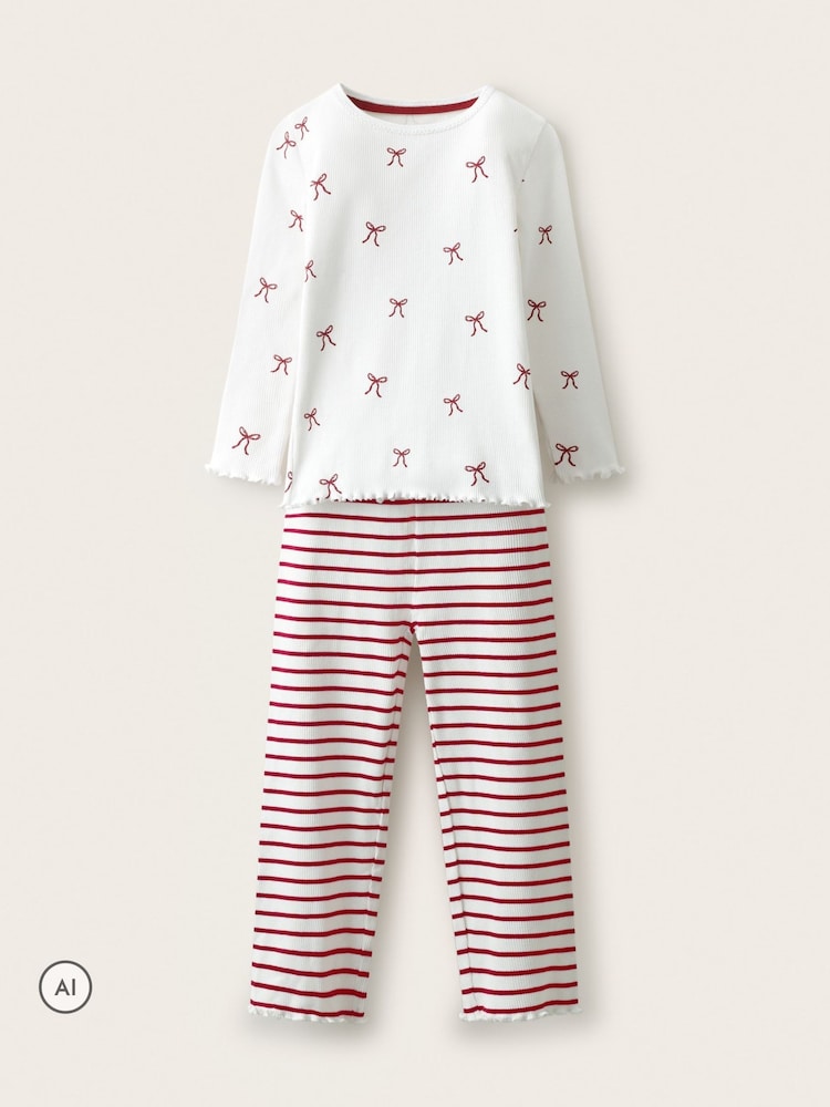 The White Company Red Blend Bow & Stripe Relaxed Fit Pyjamas - Image 1 of 4