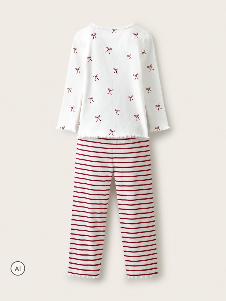The White Company Red Blend Bow & Stripe Relaxed Fit Pyjamas - Image 2 of 4