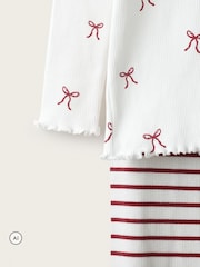 The White Company Red Blend Bow & Stripe Relaxed Fit Pyjamas - Image 3 of 4