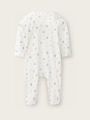 The White Company Blue Pointelle Minnie Floral Frill Wrap Sleepsuit - Image 2 of 4